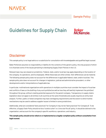 Supply Chain Sample Policy Navex 2800